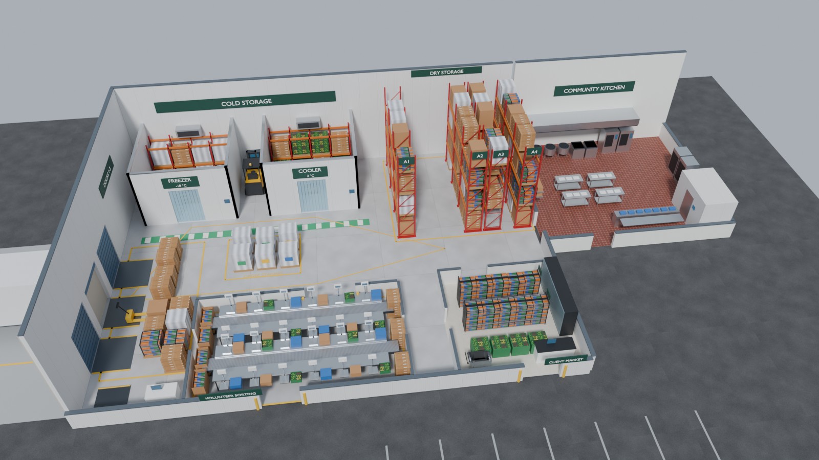 The modeled facility rendered in Blender Cycles
