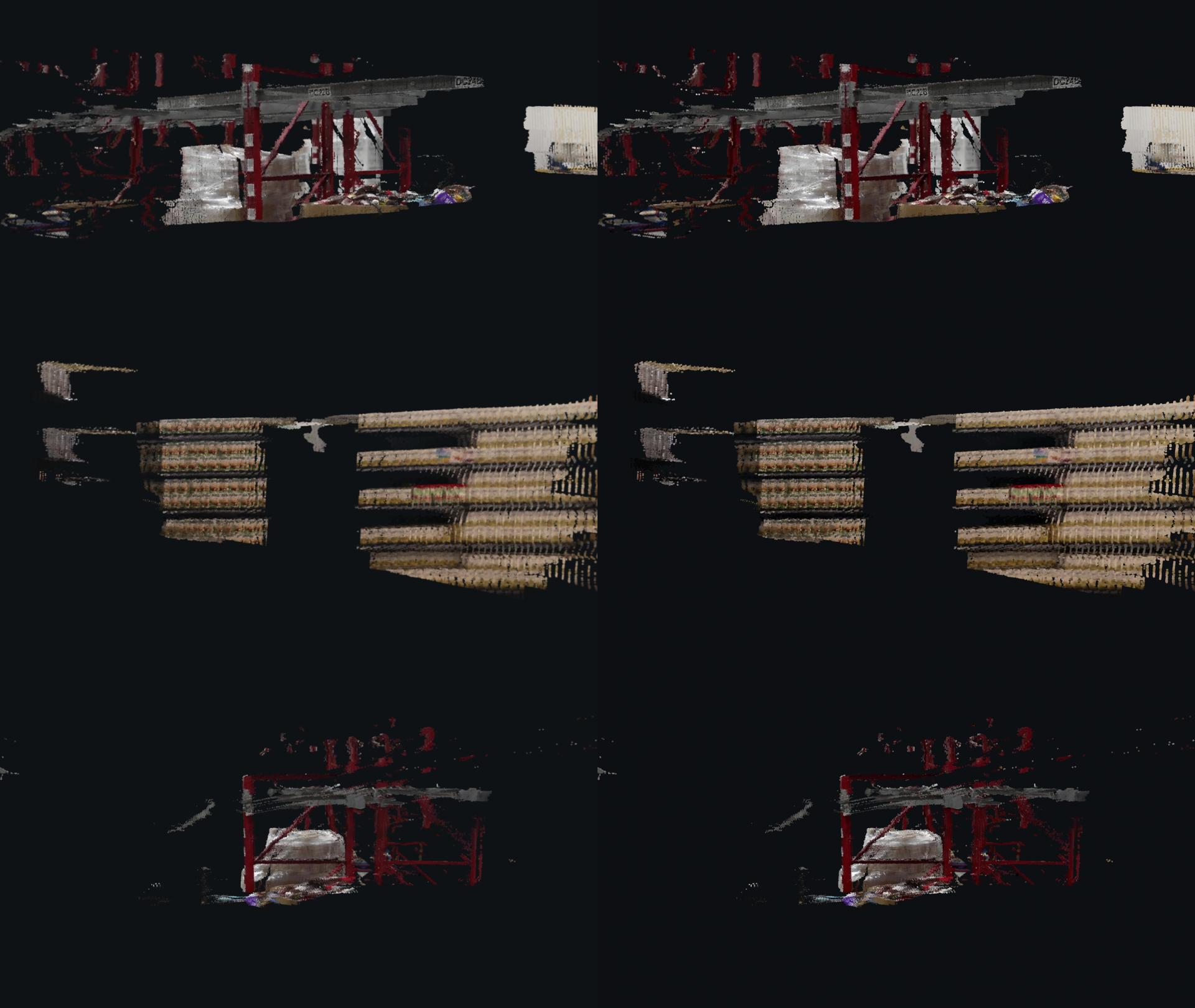 The same shots from the splat renderer and from Blender